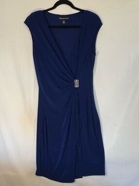 American Living Navy Blue Midi Dress with Rhinestone Detail